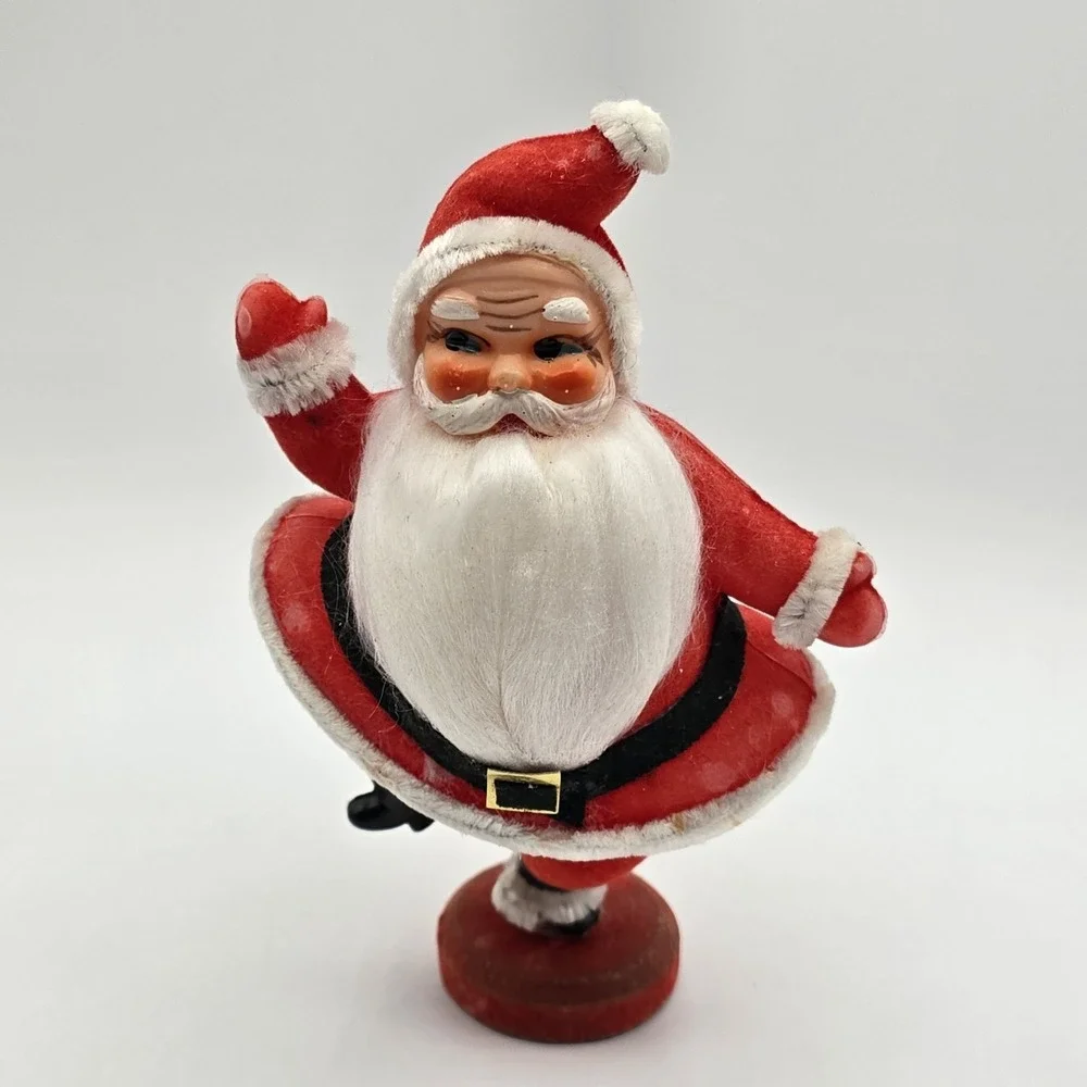 Vintage Flocked Dancing Santa Claus 1960s Christmas‎ Holiday Kitschy 7